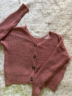 Sincerely Jules Cropped Button-Front Cardigan - Rose Mauve